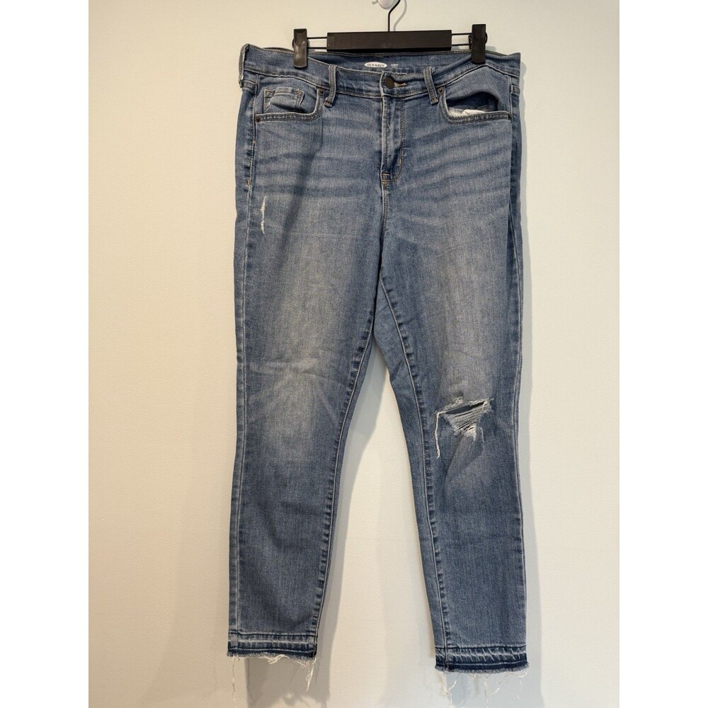 Old Navy Jeans Women 33" Curvy Skinny Raw Hem Stretch Distressed Travel Festival